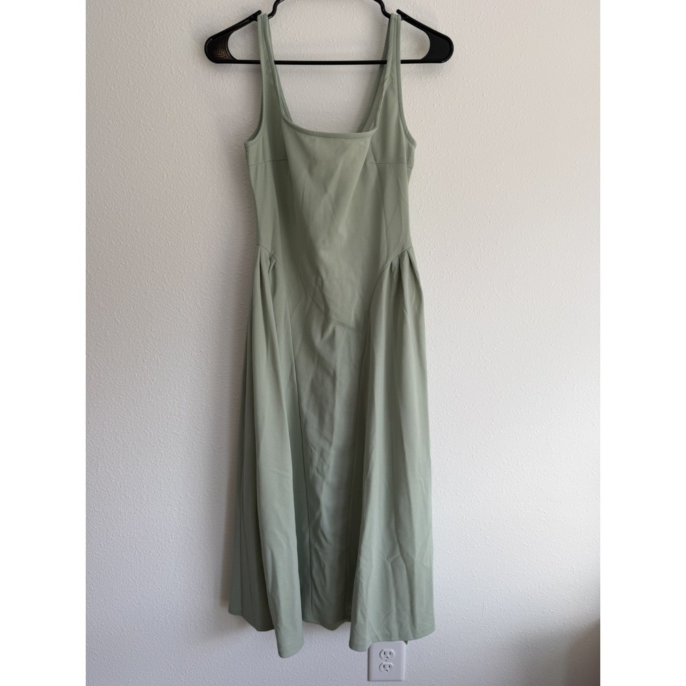 Sage Green Sleeveless Fit and Flare Midi Dress Scoop Neck Soft Fairy